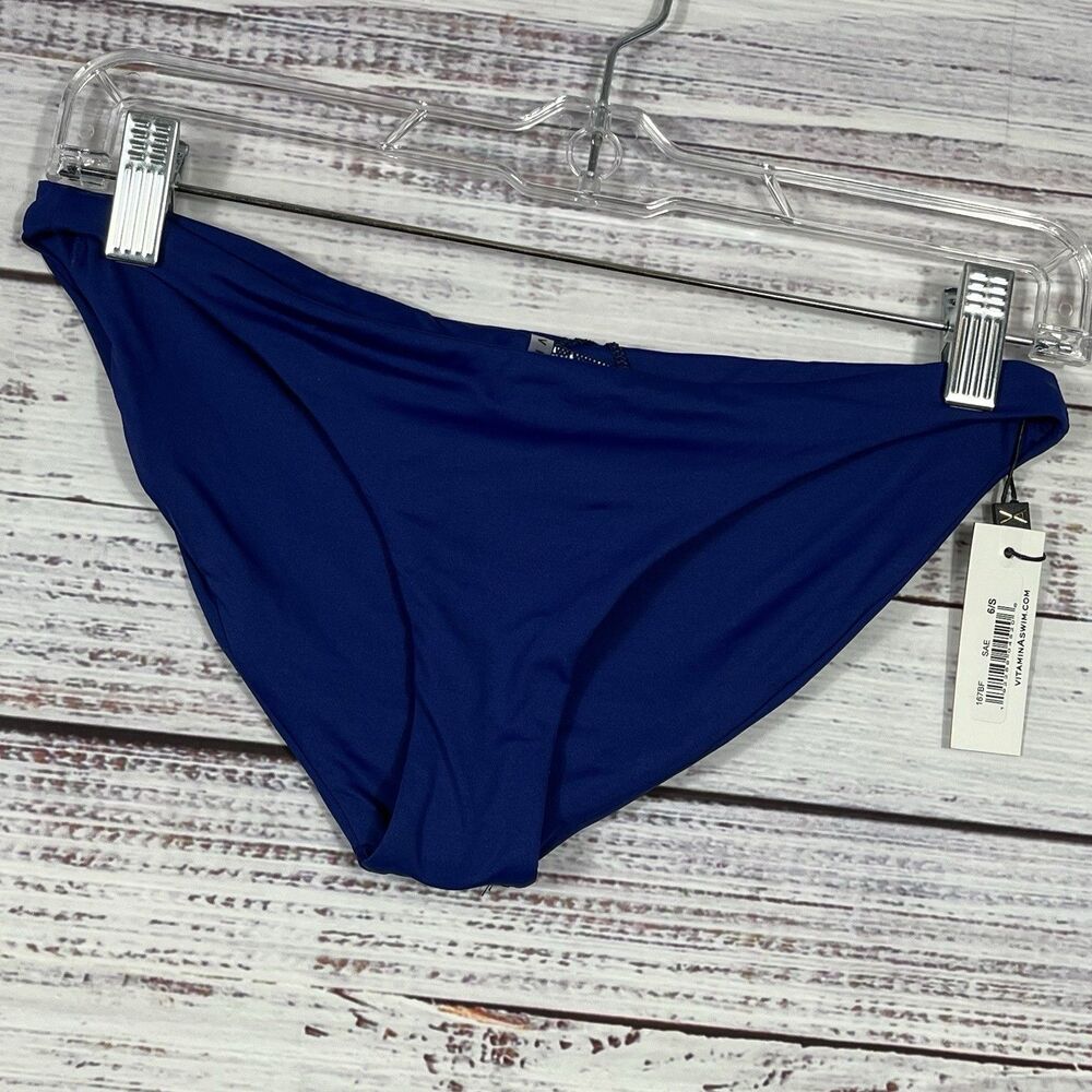 Vitamin A Swim Bikini Bottom Sz 6 Small Luciana Full Coverage Hipster Blue USA